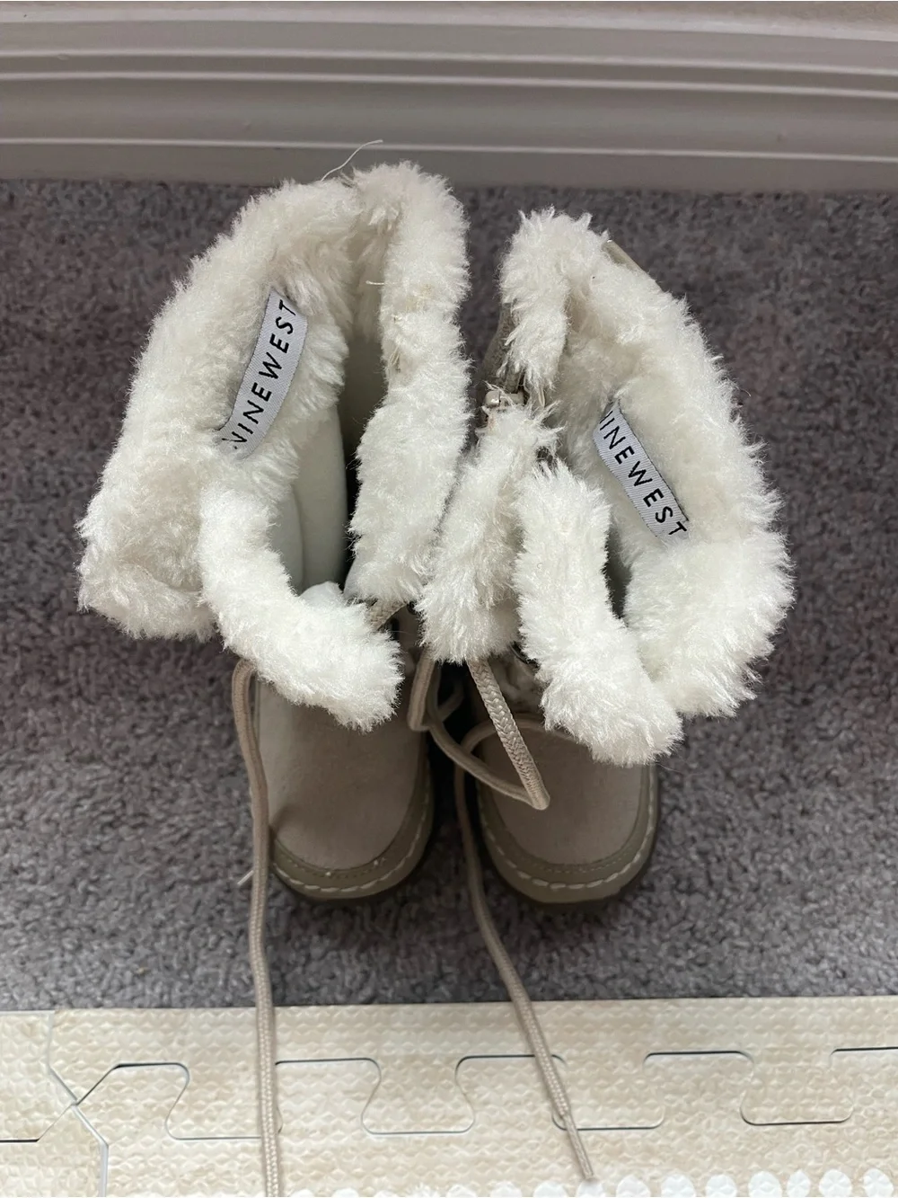 Nine West Kids Tan Faux-Fur Lace-Up Winter Boots